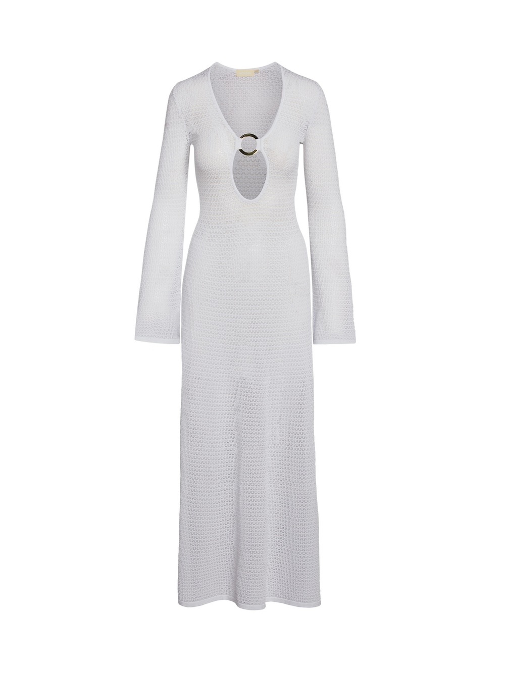 Monday Swimwear Montego White Crochet Long Sleeve Swim Coverup with Ring Detail